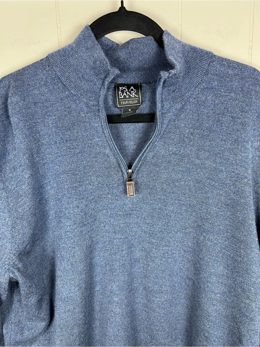 Merino Wool Jos A. Bank 1/4 Zip Pullover Sweater Blue Nautical Fisherman